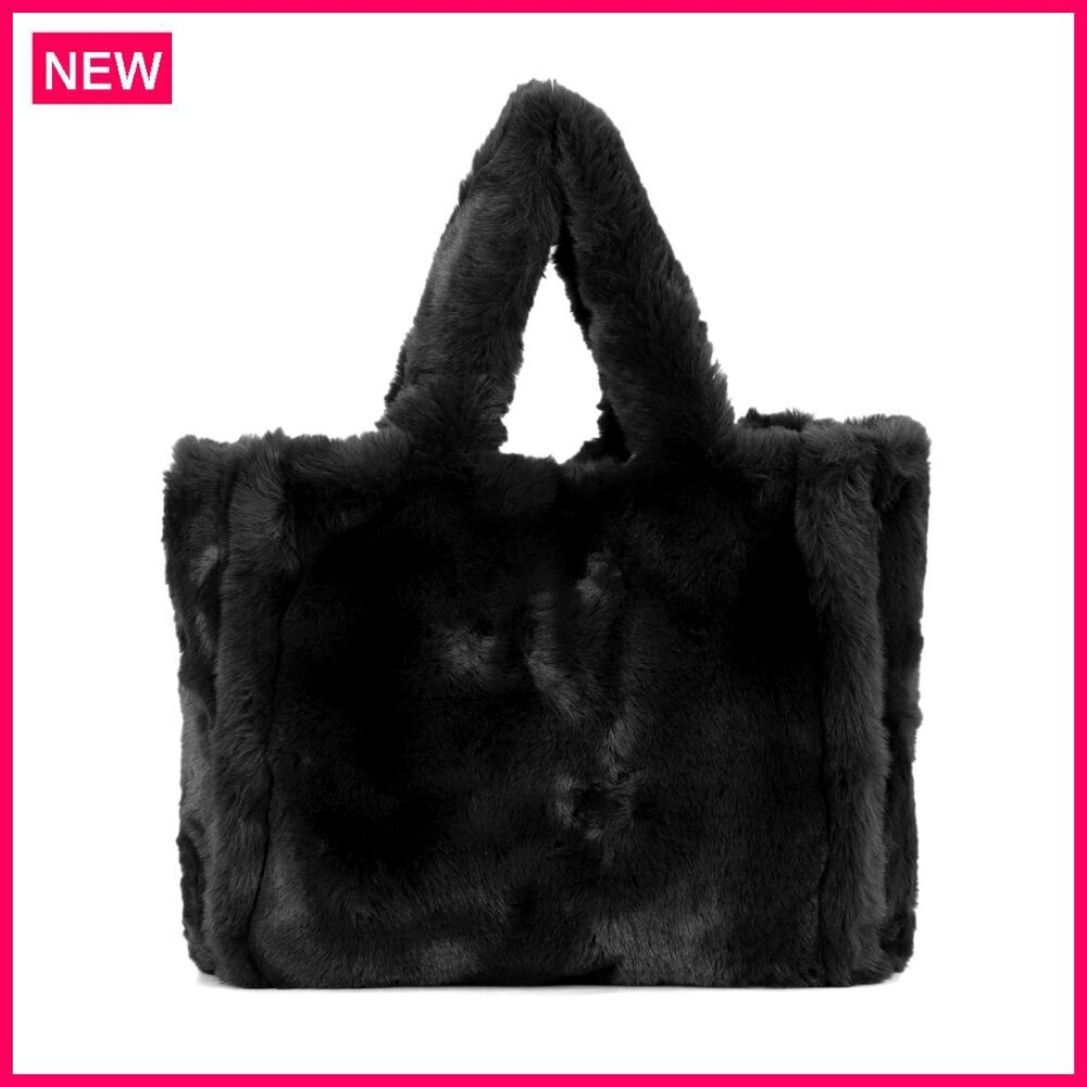 Faux Fur Tote Bag, Spacious Winter Handbag with Magnetic Clasp, Soft Fluffy